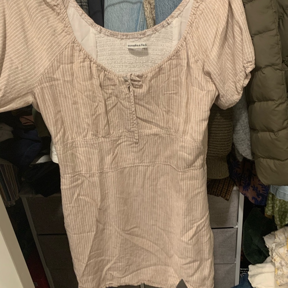 Tan and white pinstripe Abercrombie dress